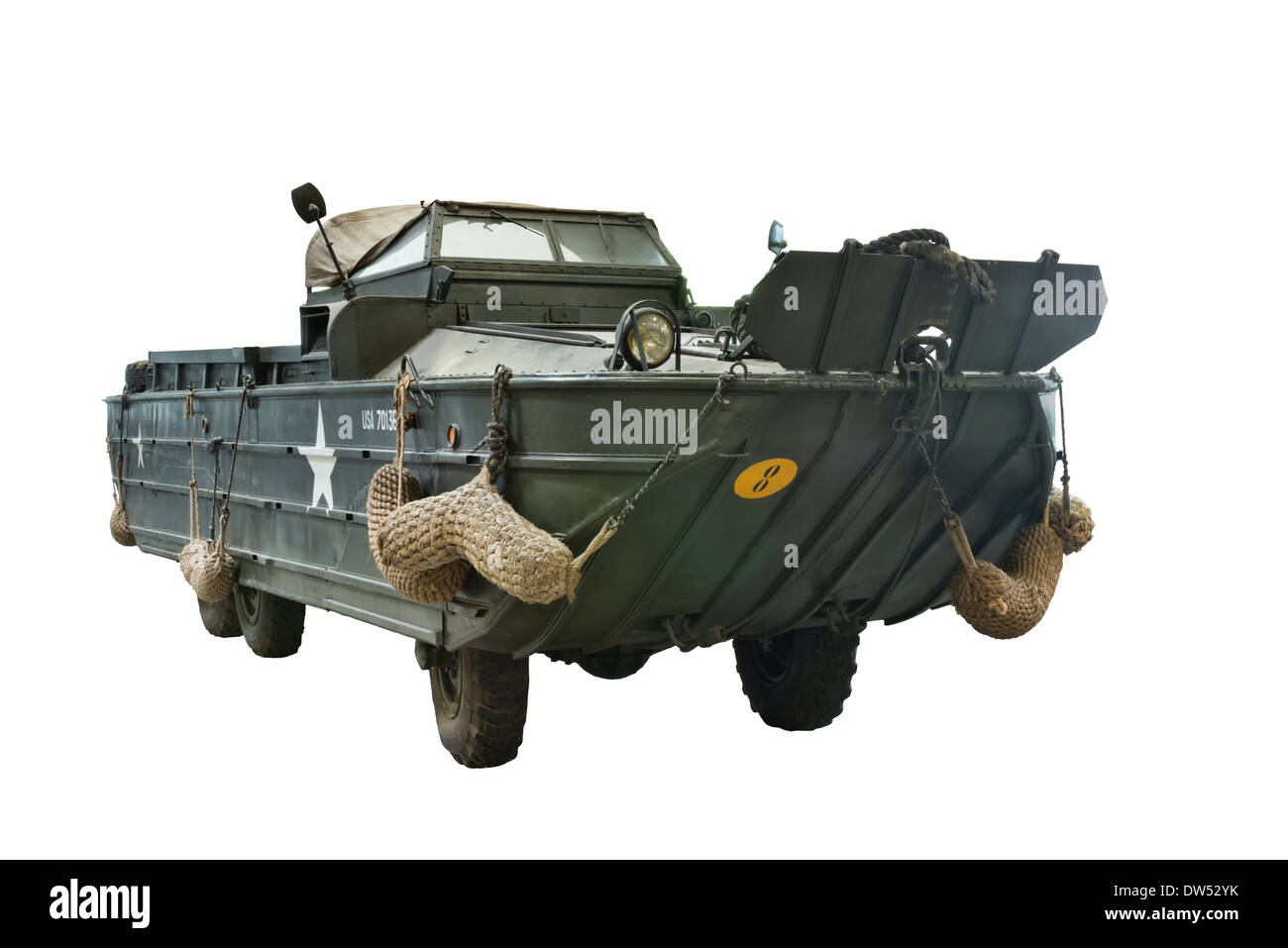 Un taglio al di fuori di un American GMC DUKW 353 o anatra veicolo anfibio militare utilizzato dagli alleati durante il WW2 & D giorno Foto Stock