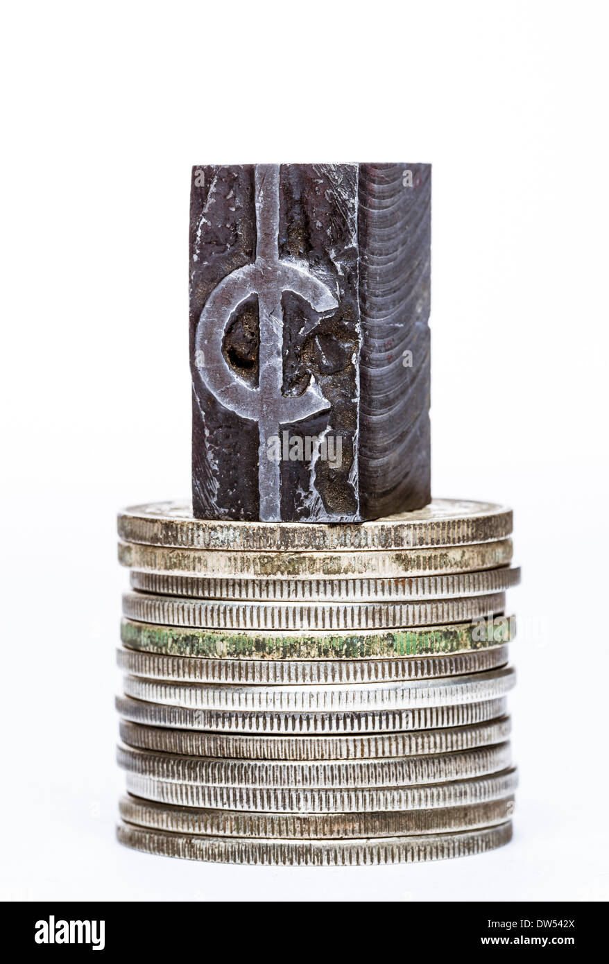 Pila di monete con simbolo cent Foto Stock