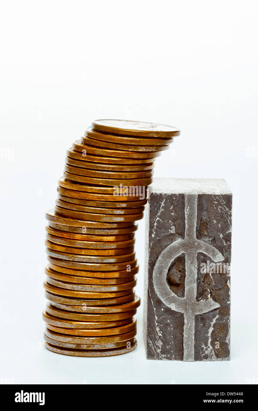 Pila di monete con simbolo cent Foto Stock
