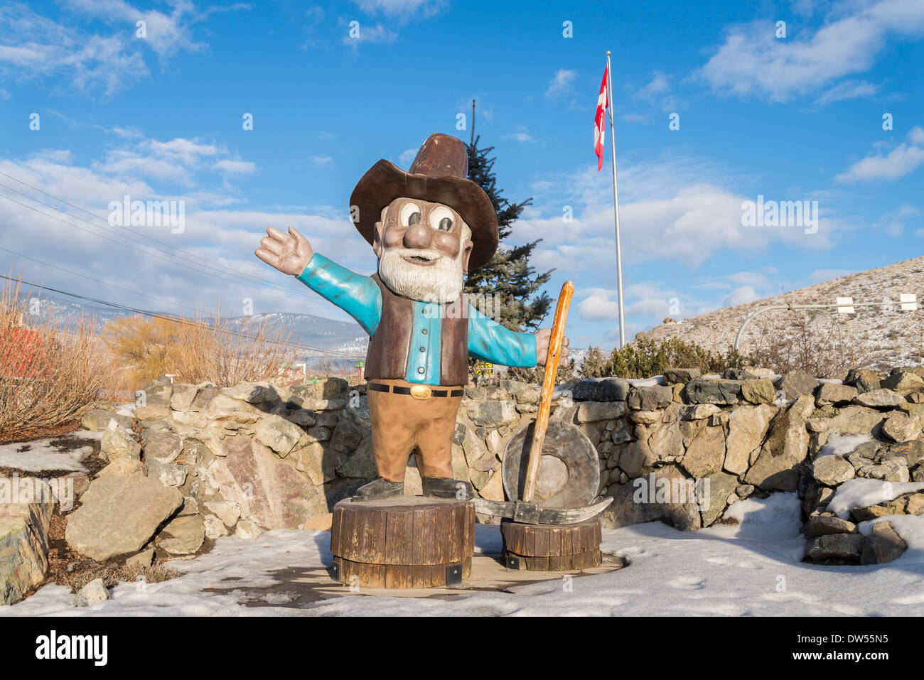 Gold Miner, prospector città mascot, Cache Creek, British Columbia, Canada Foto Stock