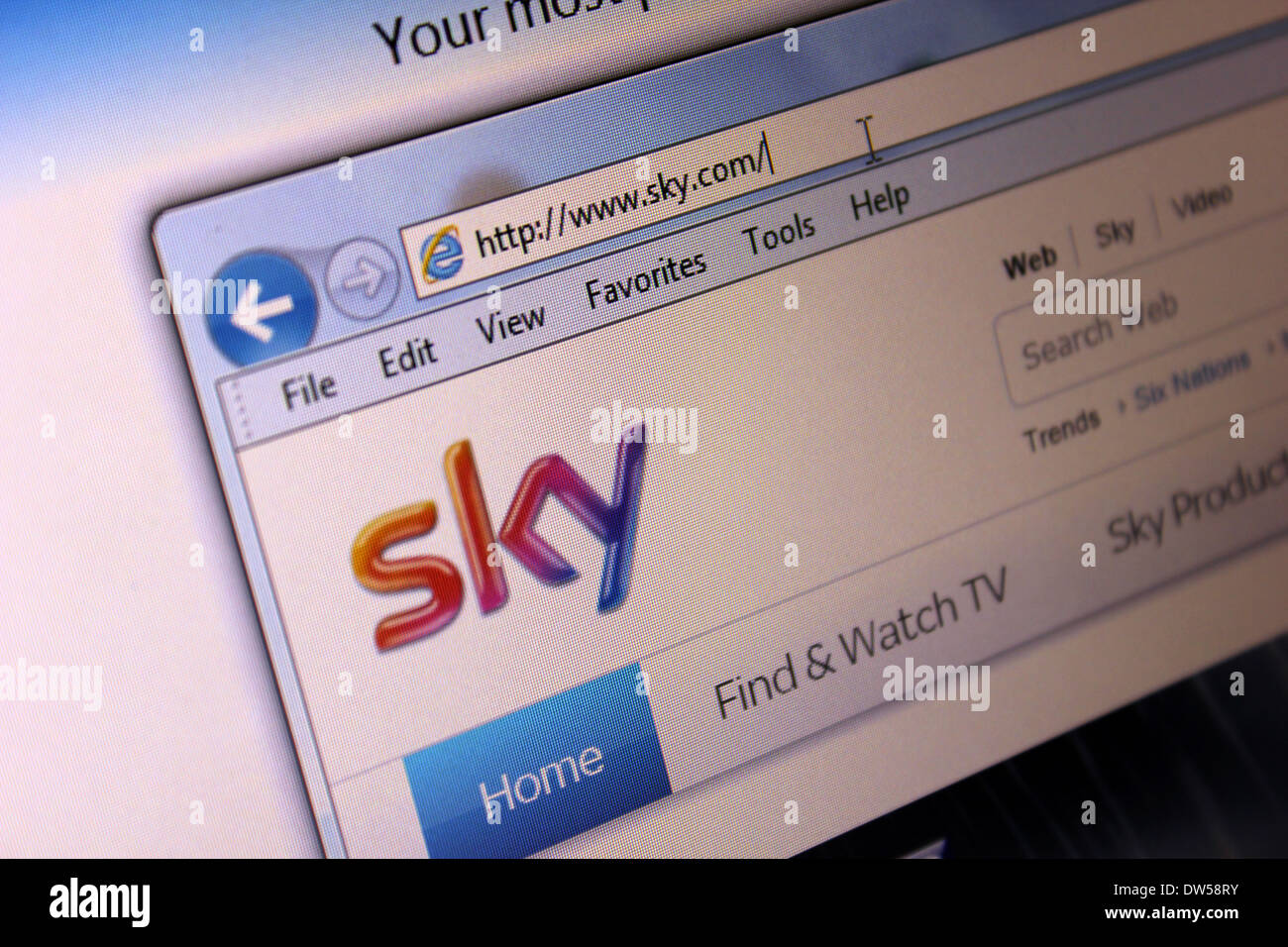 Sky TV sito online Foto Stock