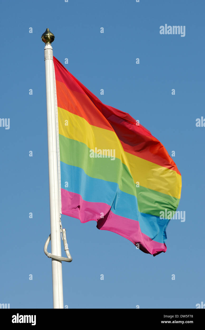 Bandiera arcobaleno per la parità di opportunità e diritti dei gay Foto Stock