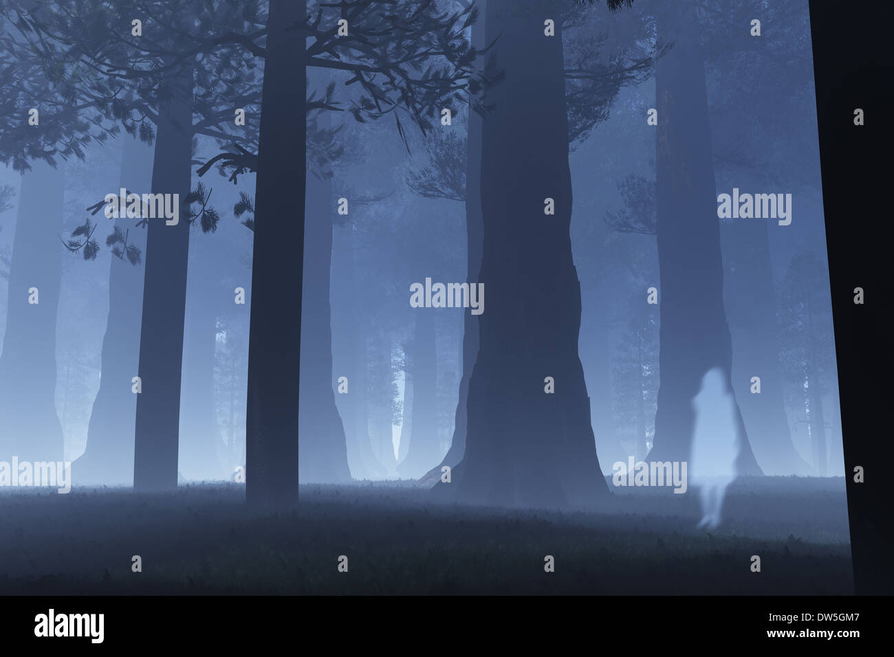 Foresta Magica con fantasma giapponese Yurei illustrazioni 3D Foto Stock