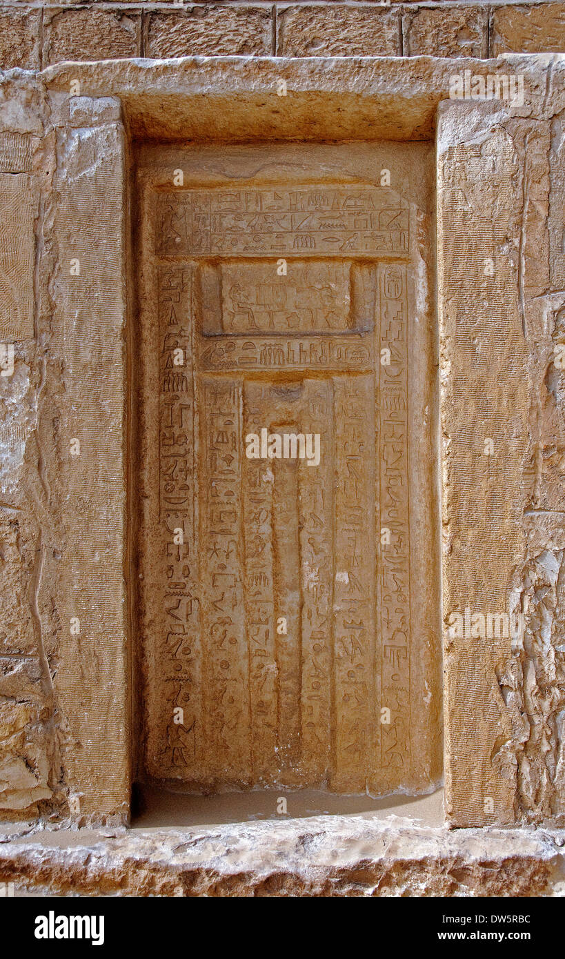 Til falsa porta nella mastaba di Unas a Saqqara Foto Stock