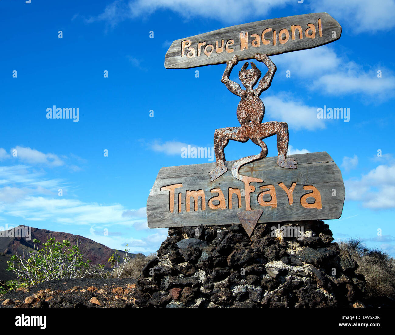 Parco Nazionale di Timanfaya, Lanzarote, Isole Canarie, segno Diablo Foto Stock