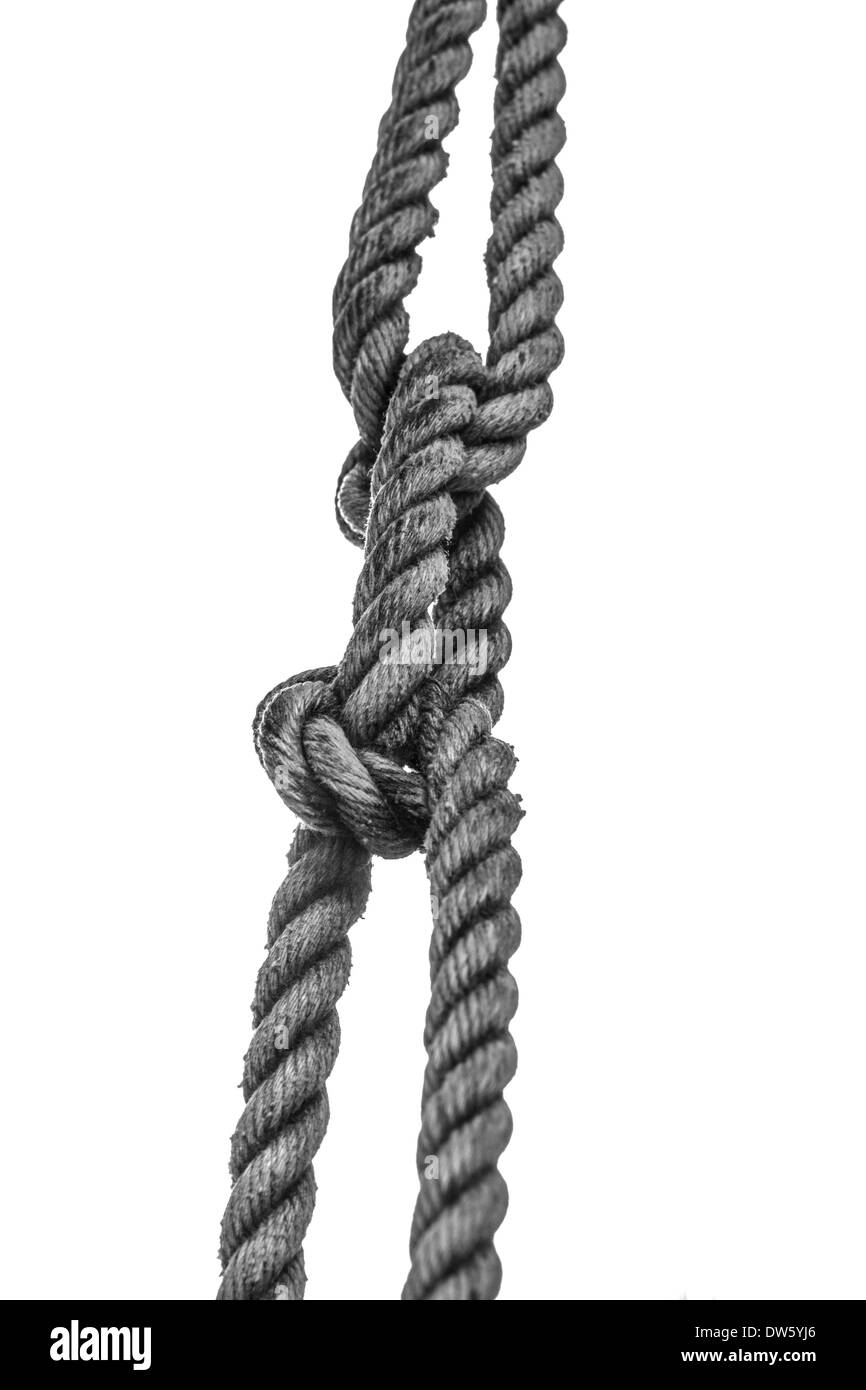 Un grungy funi in nylon utilizzato per appendere un swing. Foto Stock