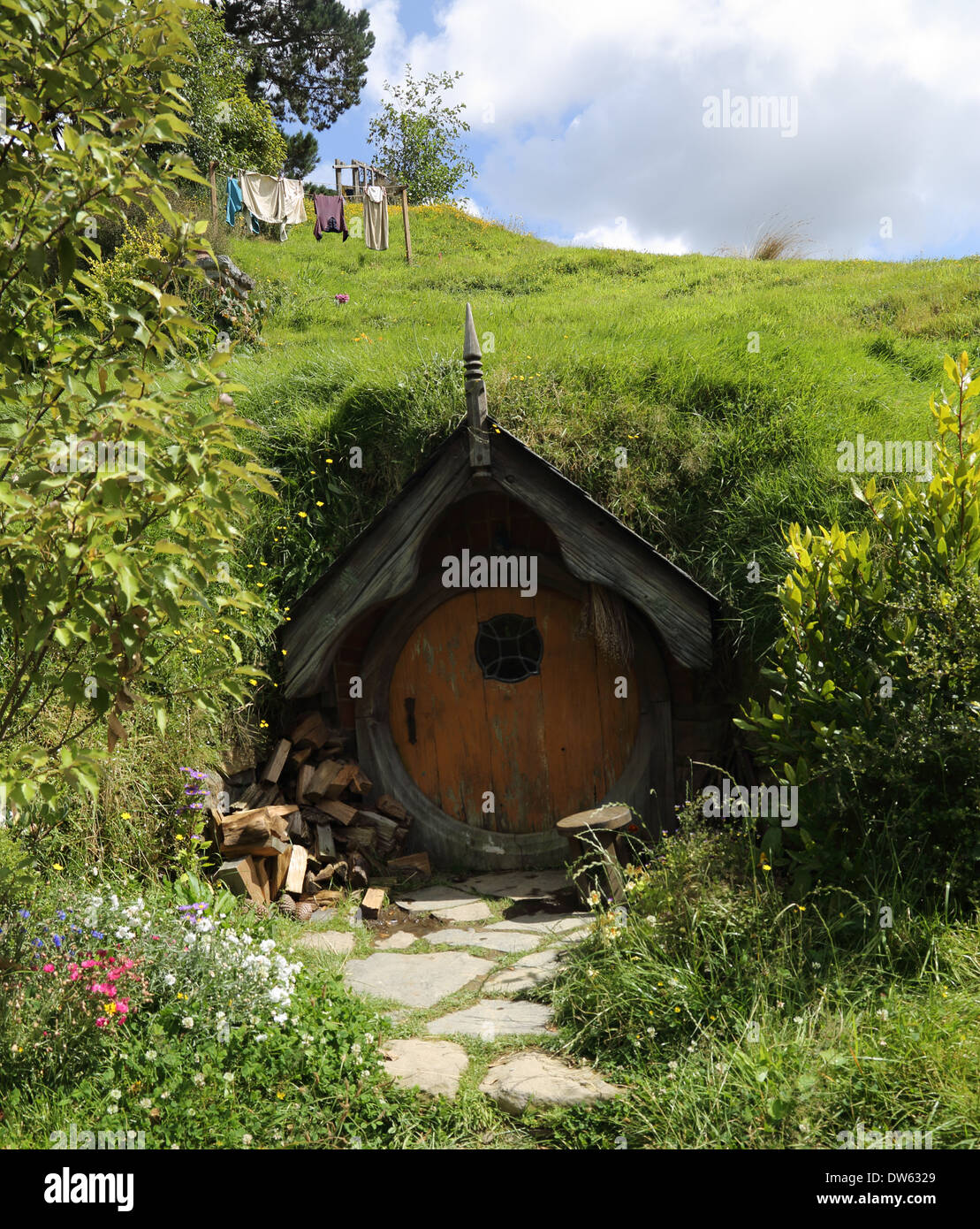 Hobbit foro,Hobbiton, Broadway, Matamata, nei pressi di Cambridge, regione di Waikato, Isola del nord, Nuova Zelanda Foto Stock