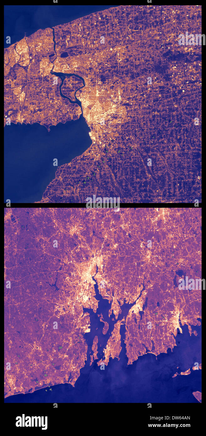 Città di Buffalo e la Provvidenza in un isola di calore il confronto. Una città del formato può influenzare la ritenzione del calore. Foto Stock