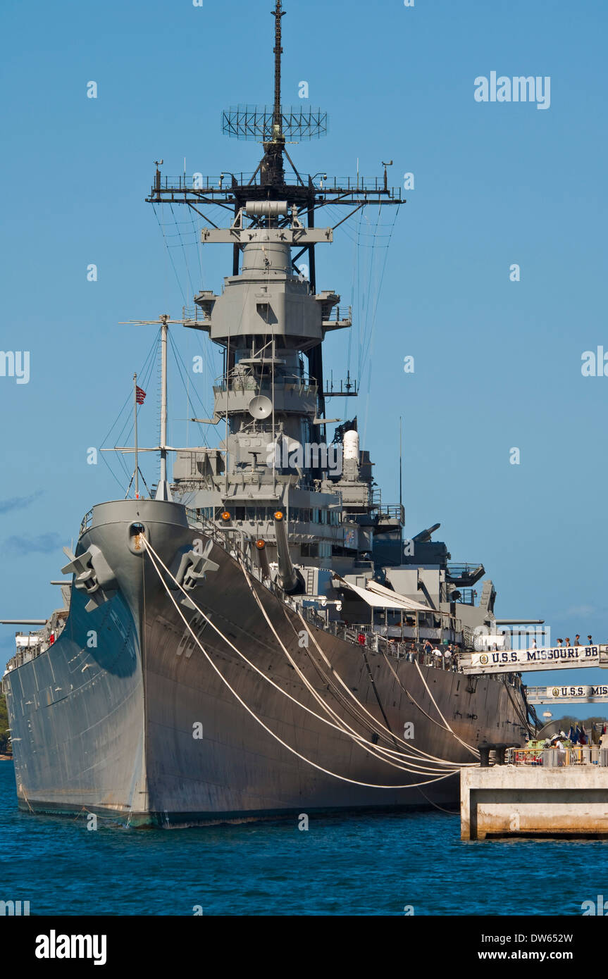 Corazzata USS Missouri, Pearl Harbor, Oahu, Hawaii Foto Stock
