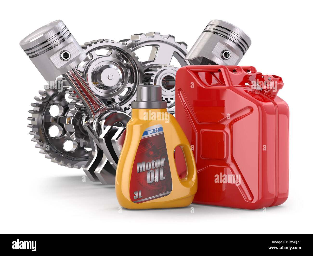 Motore, olio motore e filtro bidone. 3d Foto Stock