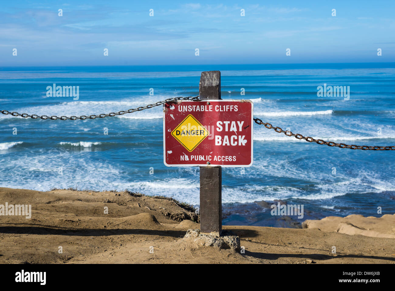 Forfora segno a Sunset Cliffs parco naturale. San Diego, California, Stati Uniti. Foto Stock