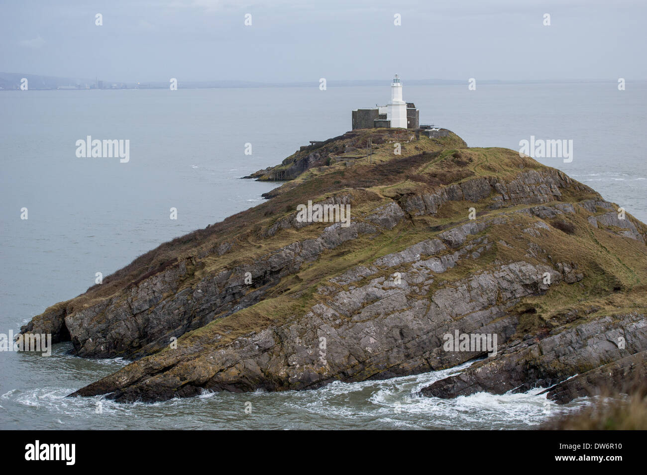 Mumbles faro a Swansea, Regno Unito. Foto Stock