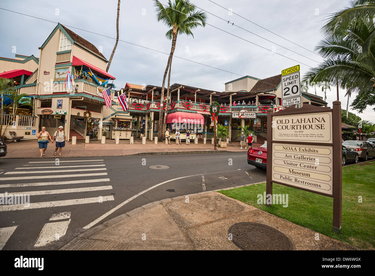 La famosa cittadina di Lahaina sull'isola hawaiana di Maui. Foto Stock