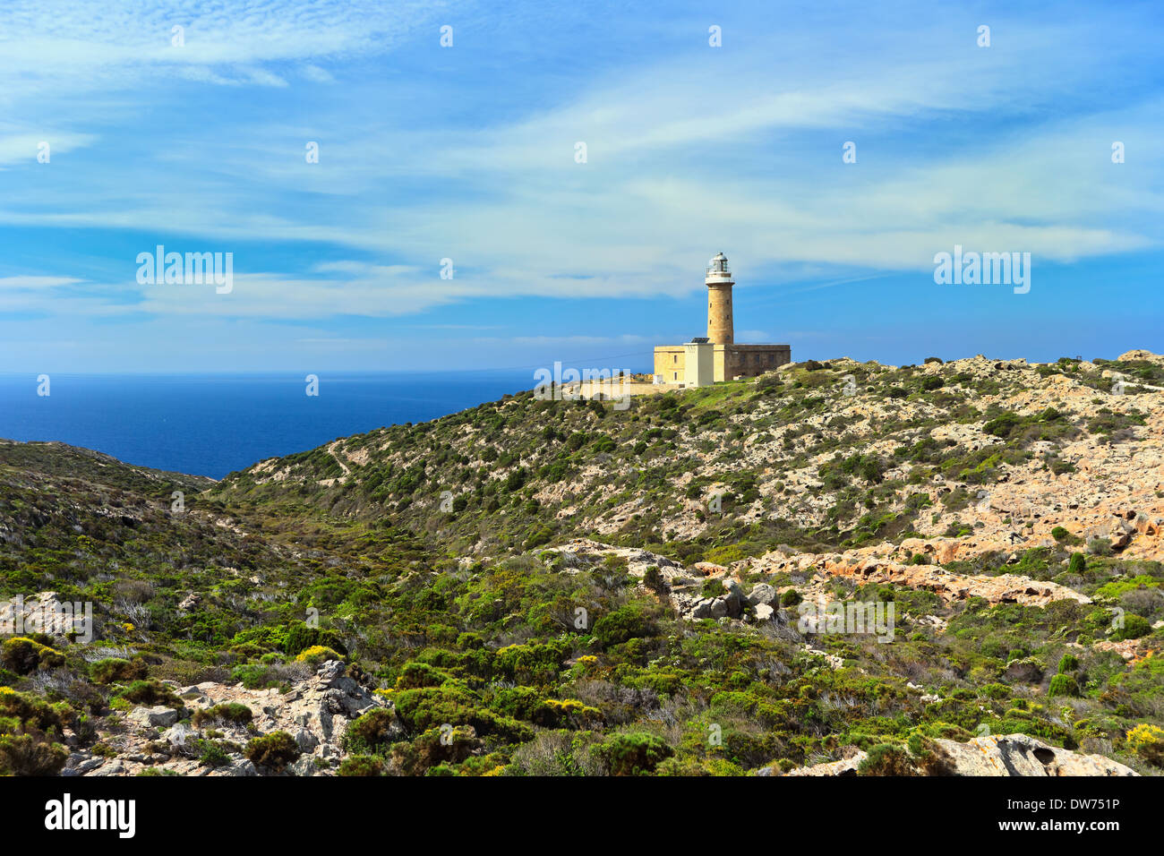Faro in Isola di San Pietro, Carloforte, sud ovest della Sardegna, Italia Foto Stock