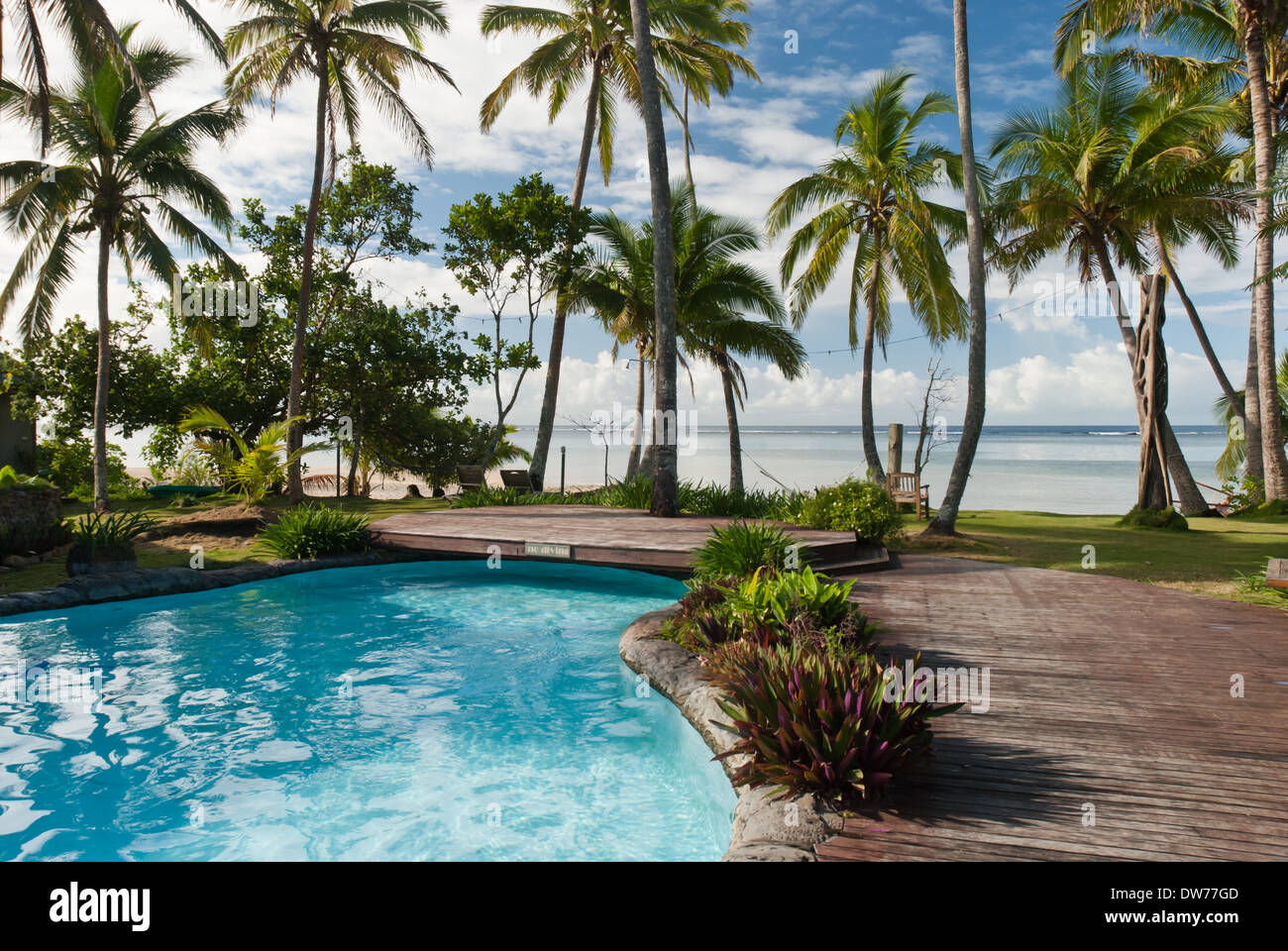 Il Beach House guest house su Fiji Coral Coast è popolare tra i surfisti e backpackers. Foto Stock