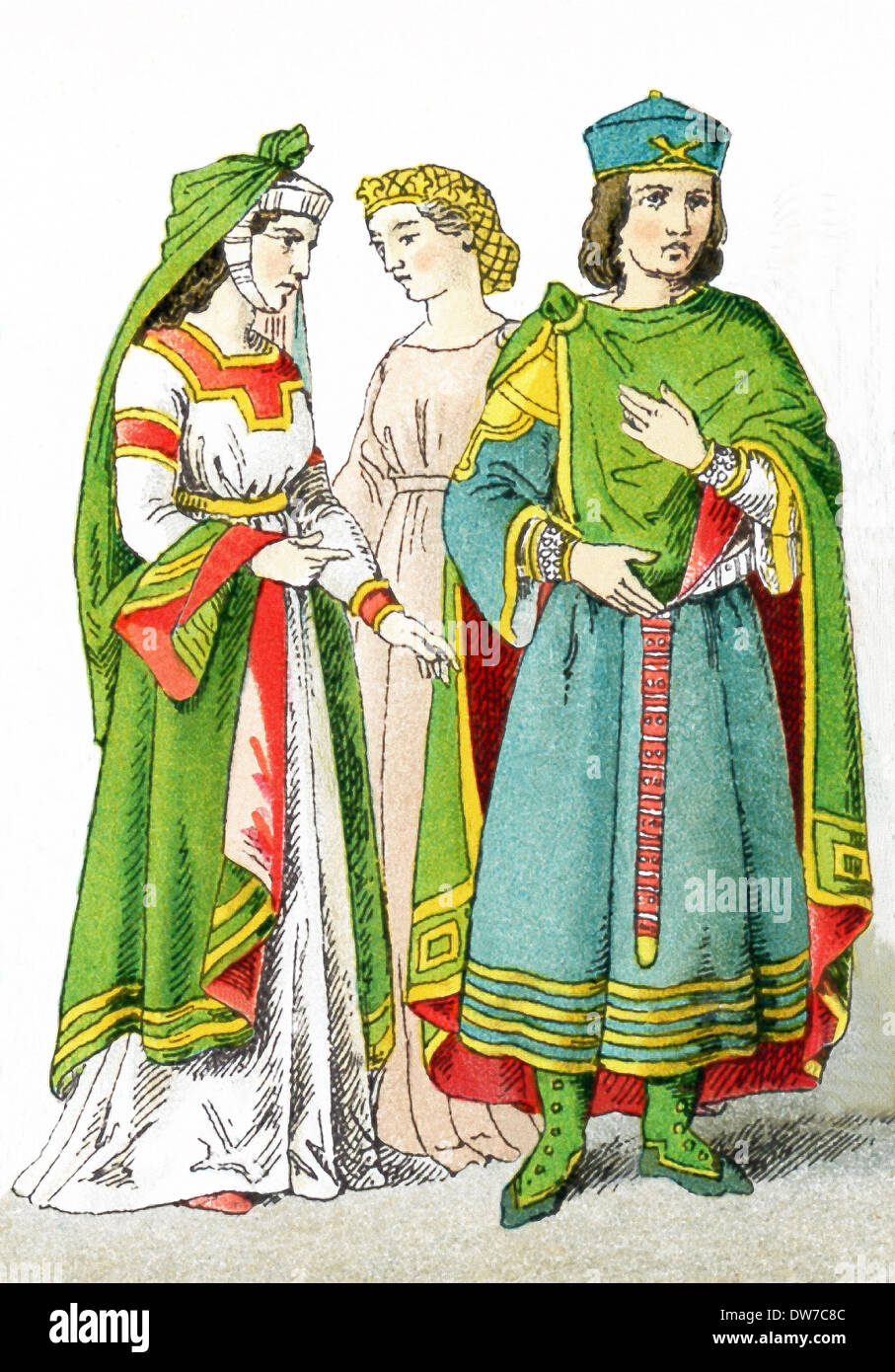 Le figure raffigurate qui rappresentano tre nobili veneziani, da Venezia, Italia, circa A.D. 1200. L'illustrazione risale al 1882. Foto Stock