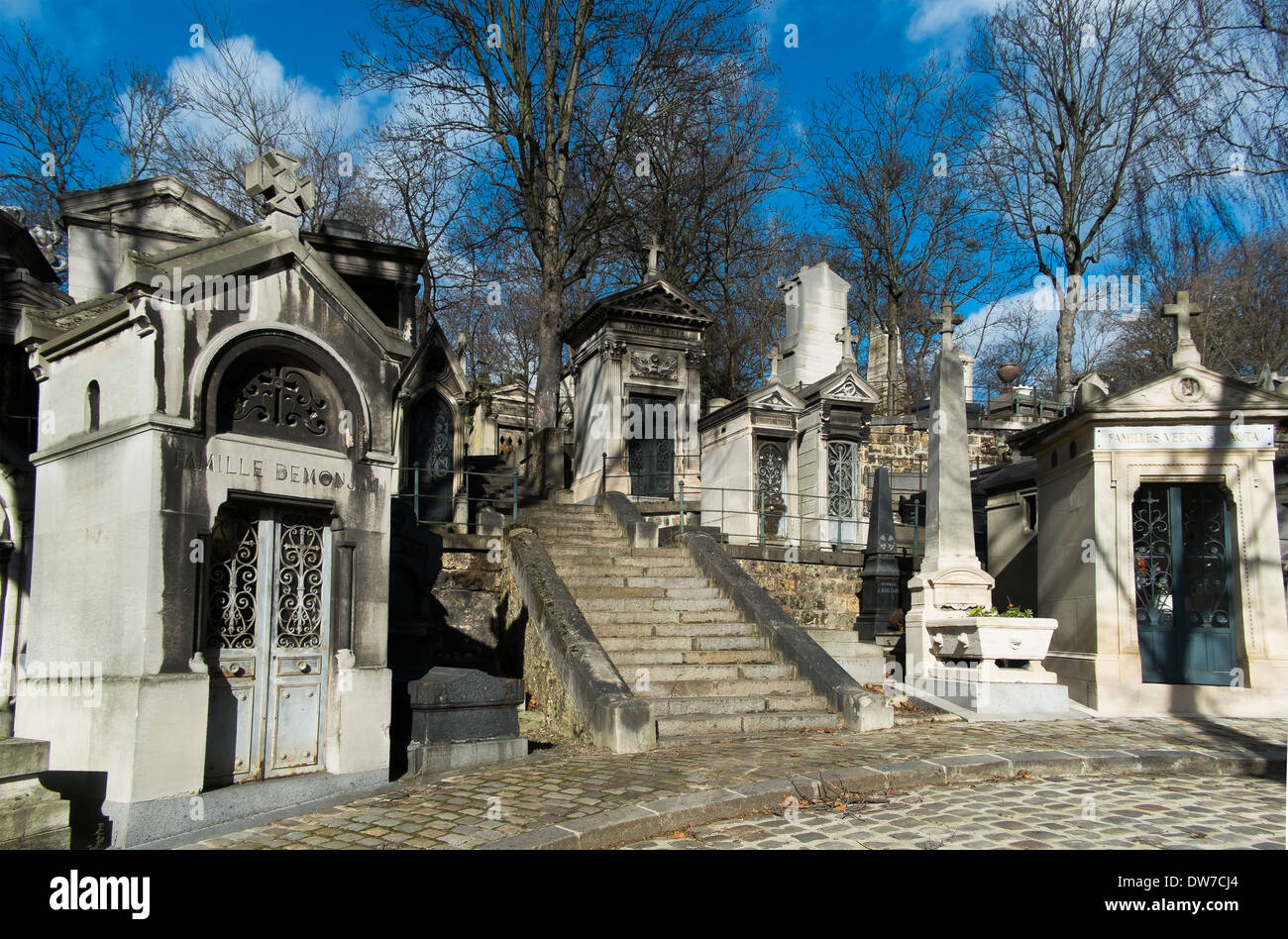 Il cimitero parte occupata da celebrità a Pere Lachaise di Parigi. Foto Stock