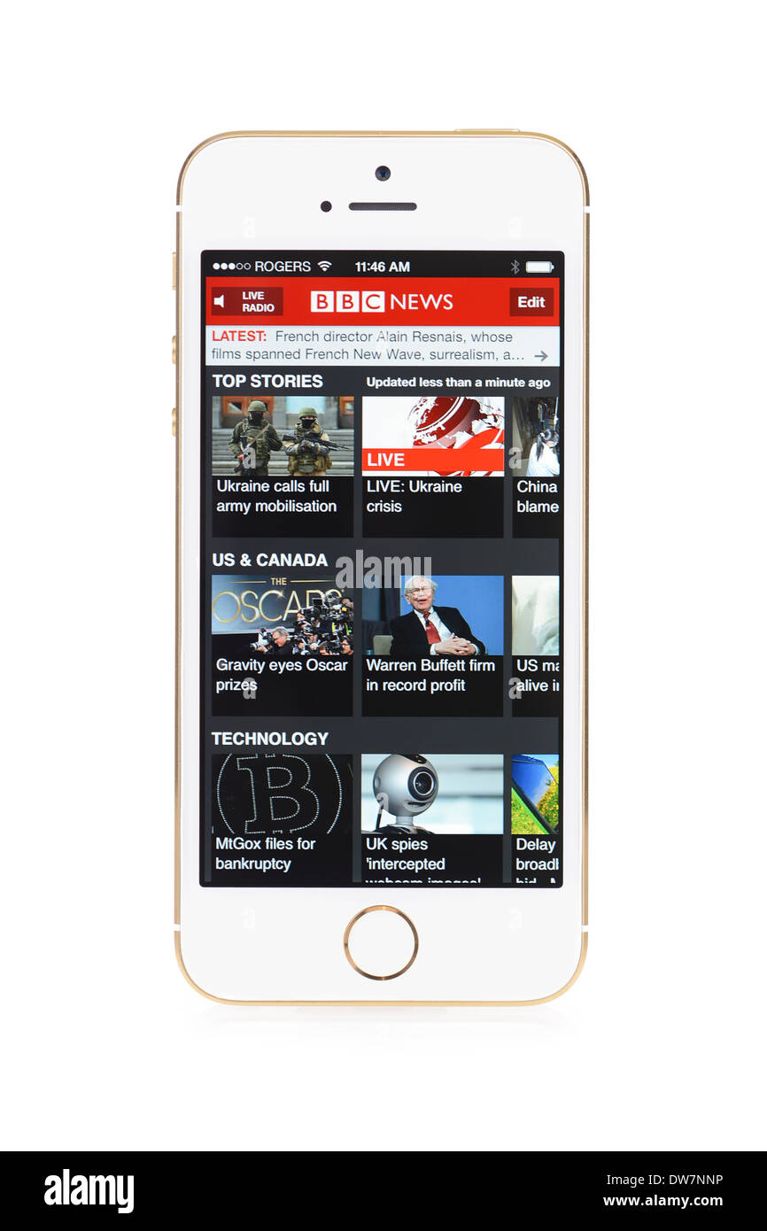 BBC News schermo su iPhone 5S, iPhone 5 S Foto Stock