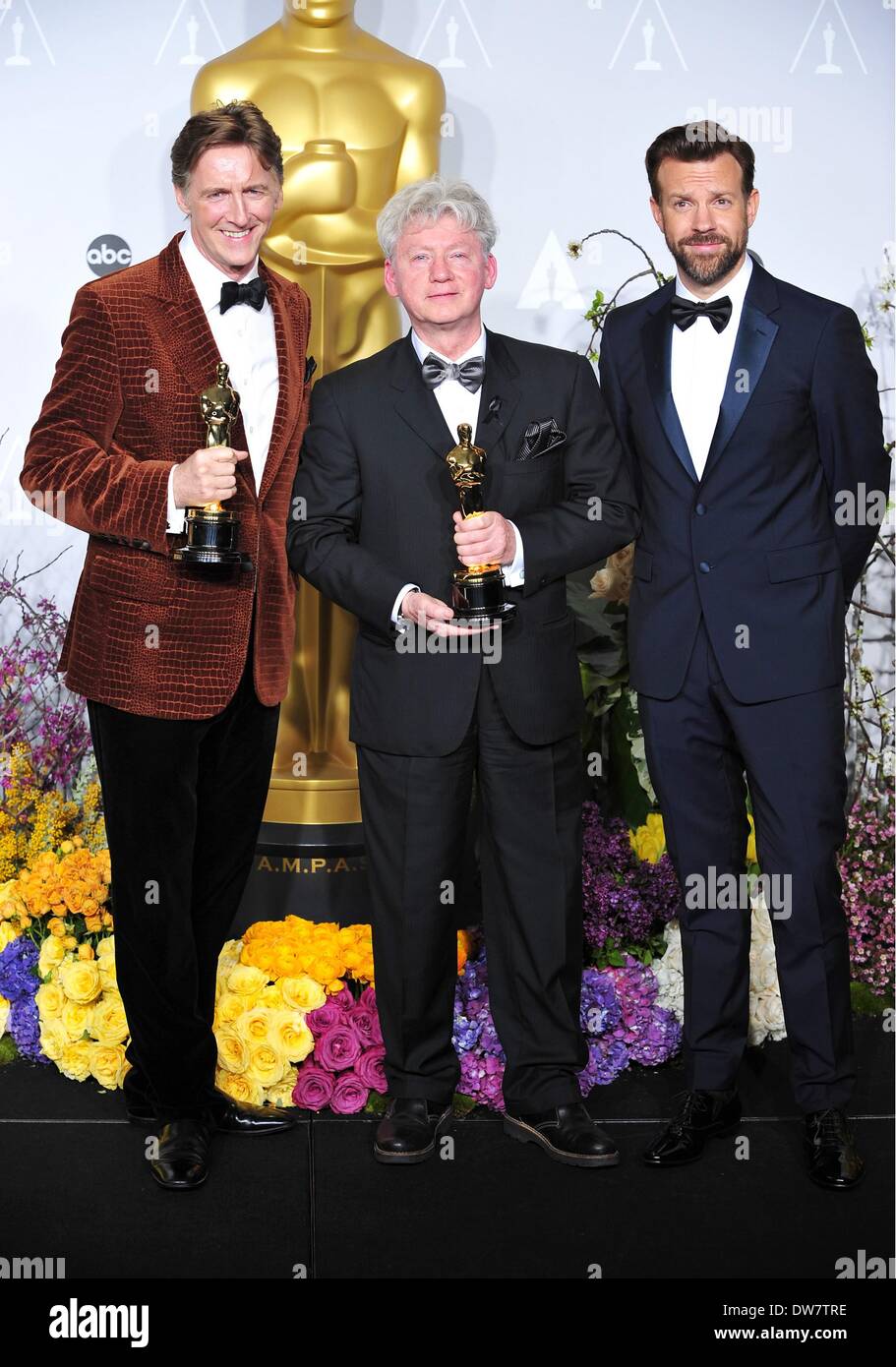 Los Angeles, CA. 2 Mar 2014. Nicholas Reed, Malcolm Clarke, Miglior Documentario, Corto Oggetto, Jason Sudeikis in sala stampa per la 86annuale di Academy Awards - Press Room - Gli Oscar 2014, Dolby Theatre a Hollywood e Highland Center, Los Angeles, CA il 2 marzo 2014. Credito: Gregorio Binuya/Everett raccolta/Alamy Live News Foto Stock