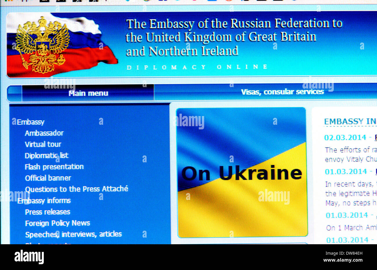 Computer screen shot: Sito web dell'Ambasciata russa a Londra Foto Stock