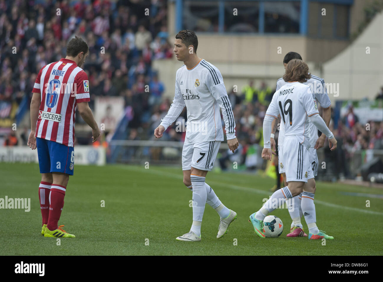 Madrid, Spagna. 2 Mar 2014. Cristiano Ronaldo giocatore del Real Madrid durante una spagnola La Liga partita di calcio tra Atlético de Madrid e il Real Madrid nel Vicente Calderón Stadium in Spagna a Madrid, domenica 2 marzo, 2014. Foto: Oscar Gonzalez/NurPhoto Credito: Oscar Gonzalez/NurPhoto/ZUMAPRESS.com/Alamy Live News Foto Stock