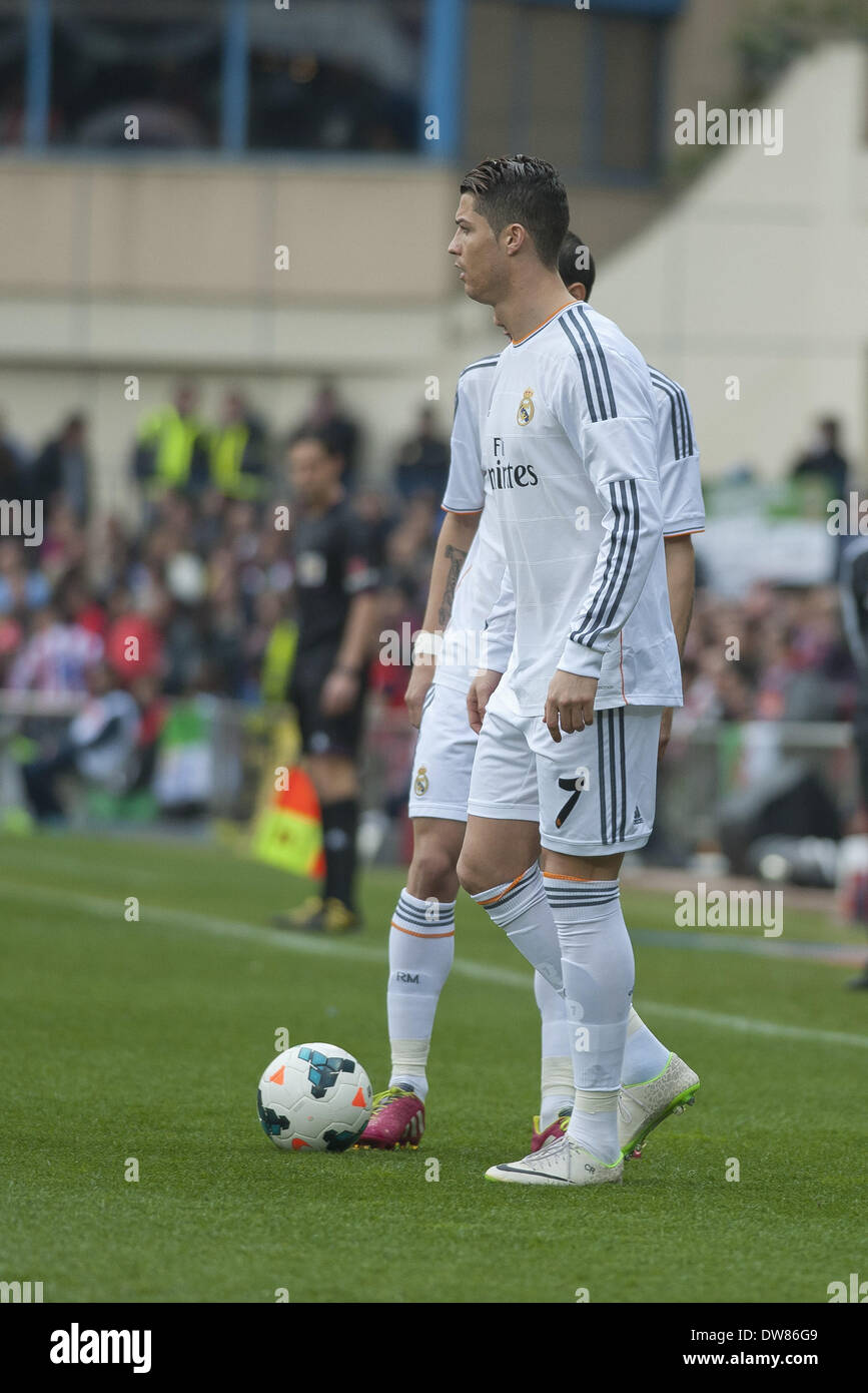Madrid, Spagna. 2 Mar 2014. Cristiano Ronaldo giocatore del Real Madrid durante una spagnola La Liga partita di calcio tra Atlético de Madrid e il Real Madrid nel Vicente Calderón Stadium in Spagna a Madrid, domenica 2 marzo, 2014. Foto: Oscar Gonzalez/NurPhoto Credito: Oscar Gonzalez/NurPhoto/ZUMAPRESS.com/Alamy Live News Foto Stock