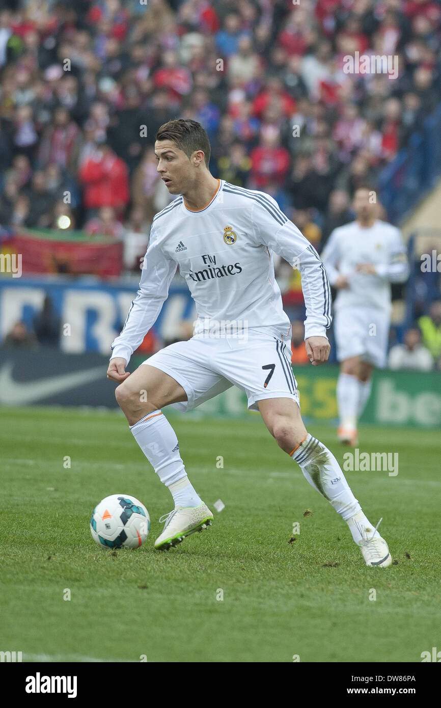 Madrid, Spagna. 2 Mar 2014. Cristiano Ronaldo giocatore del Real Madrid durante una spagnola La Liga partita di calcio tra Atlético de Madrid e il Real Madrid nel Vicente Calderón Stadium in Spagna a Madrid, domenica 2 marzo, 2014. Foto: Oscar Gonzalez/NurPhoto Credito: Oscar Gonzalez/NurPhoto/ZUMAPRESS.com/Alamy Live News Foto Stock