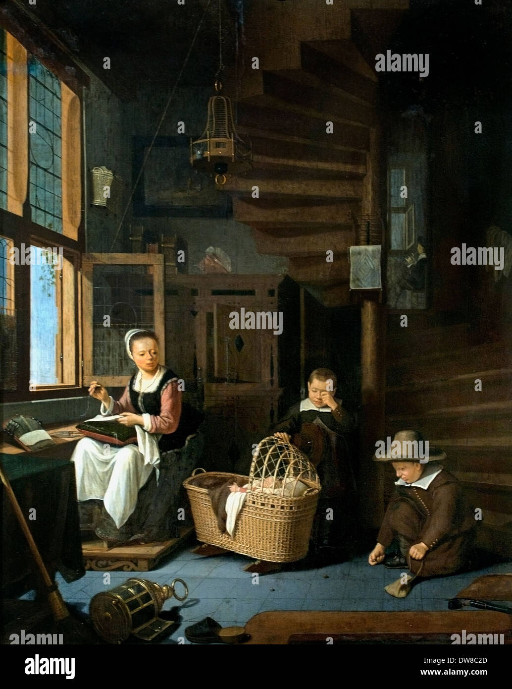Adriaen van Gaesbeeck 1621 - 1650 madre di cucitura con due ragazzi a culla 1645 Paesi Bassi Paesi Bassi Foto Stock