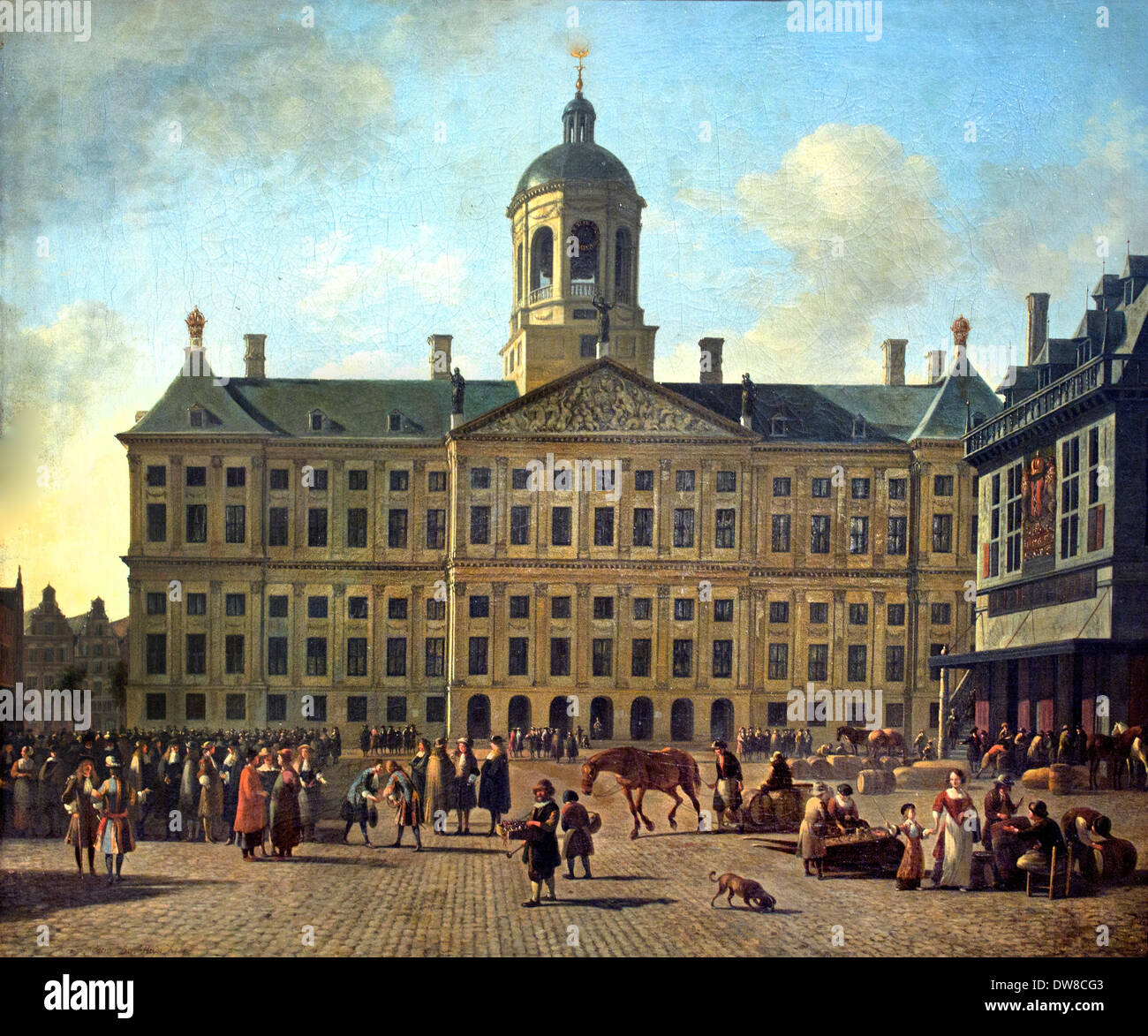 La Piazza Dam in Amsterdam town hall ( Royal Palace ) equilibrio ( Waag )1689 Gerrit Berckheyde 1638-1698 olandese Paesi Bassi Foto Stock