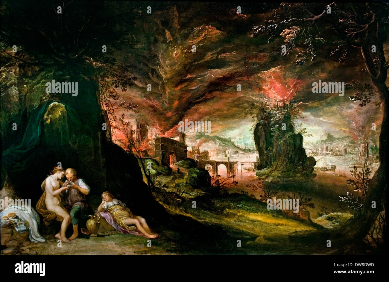Kerstiaen de Keuninck 1560 - 1635 Lot e le sue figlie sullo sfondo della città di masterizzazione Sodoma e Gomorra belga fiamminga del Belgio Foto Stock