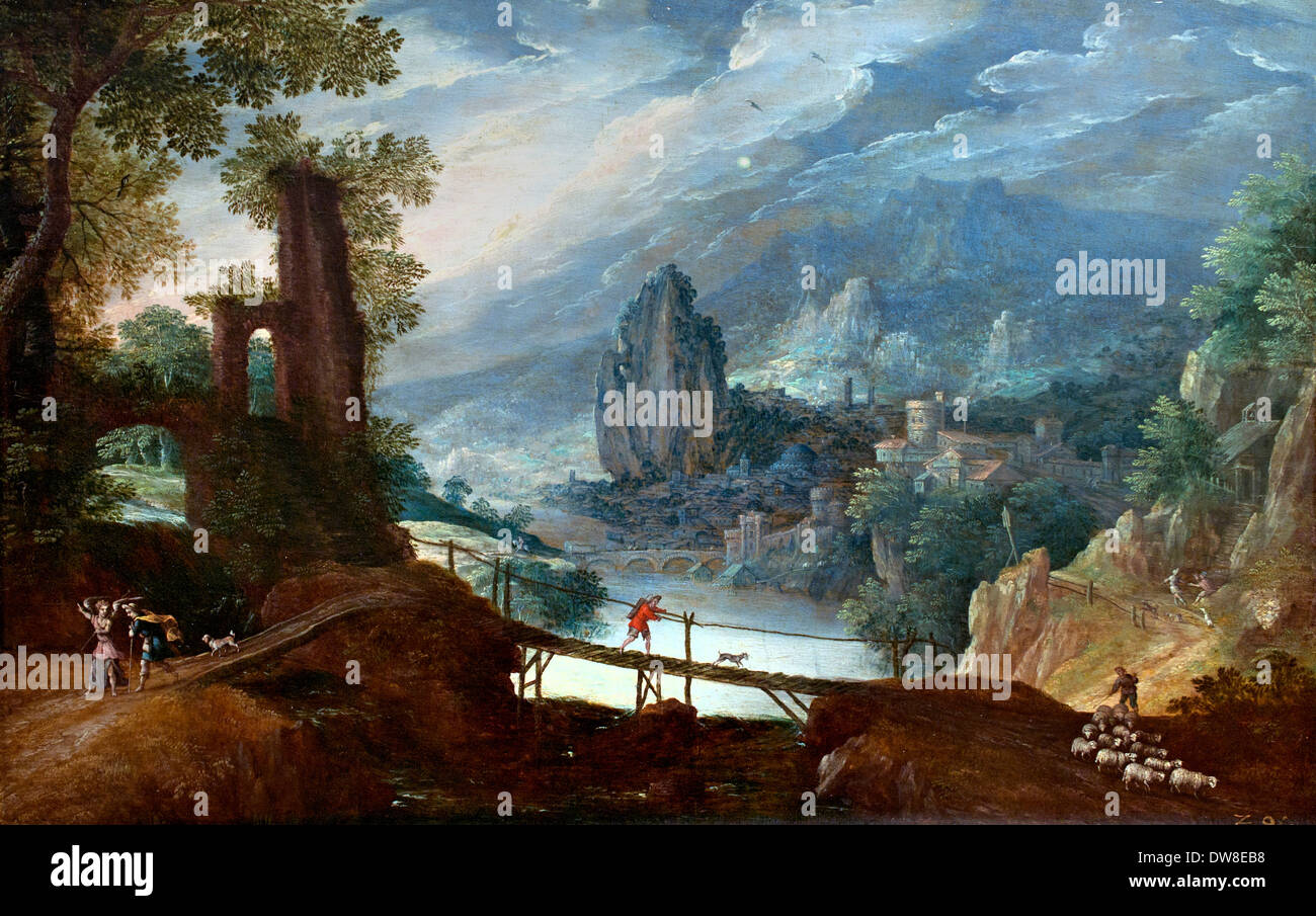 Paesaggio di montagna con Tobias e Angeli1600 Tobias Verhaecht 1561 - 1631 Italia Italiano belga fiamminga del Belgio Foto Stock