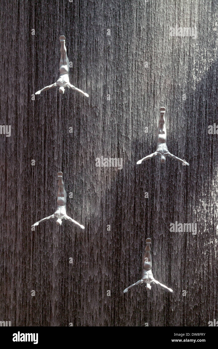 Close up di dettaglio della scultura, il Dubai Mall cascata, centro commerciale di Dubai, Dubai, Emirati Arabi Uniti, Emirati Arabi Uniti medio oriente Foto Stock