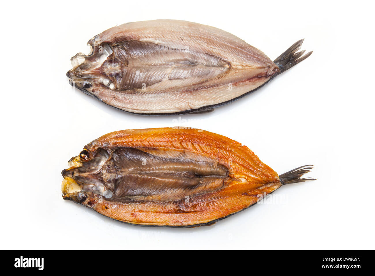 Tinti e non-tinto scozzese con salmone affumicato isolato su un bianco di sfondo per studio. Foto Stock