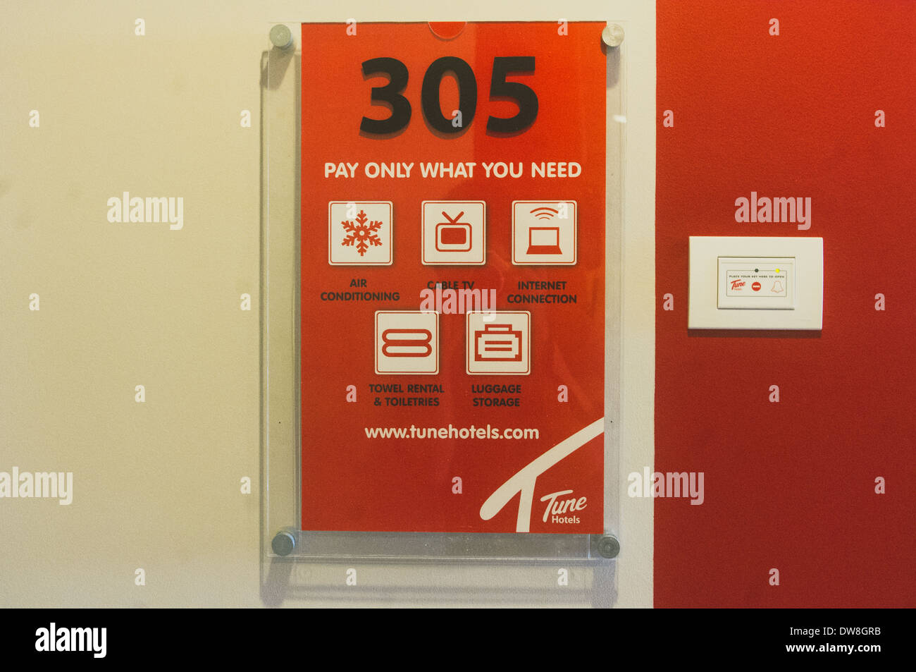 Sala del Tune Hotel da Airasia, un budget accommodation serviced hotel. Foto viene scattata in Angeles City, Pampanga delle Filippine. Foto Stock