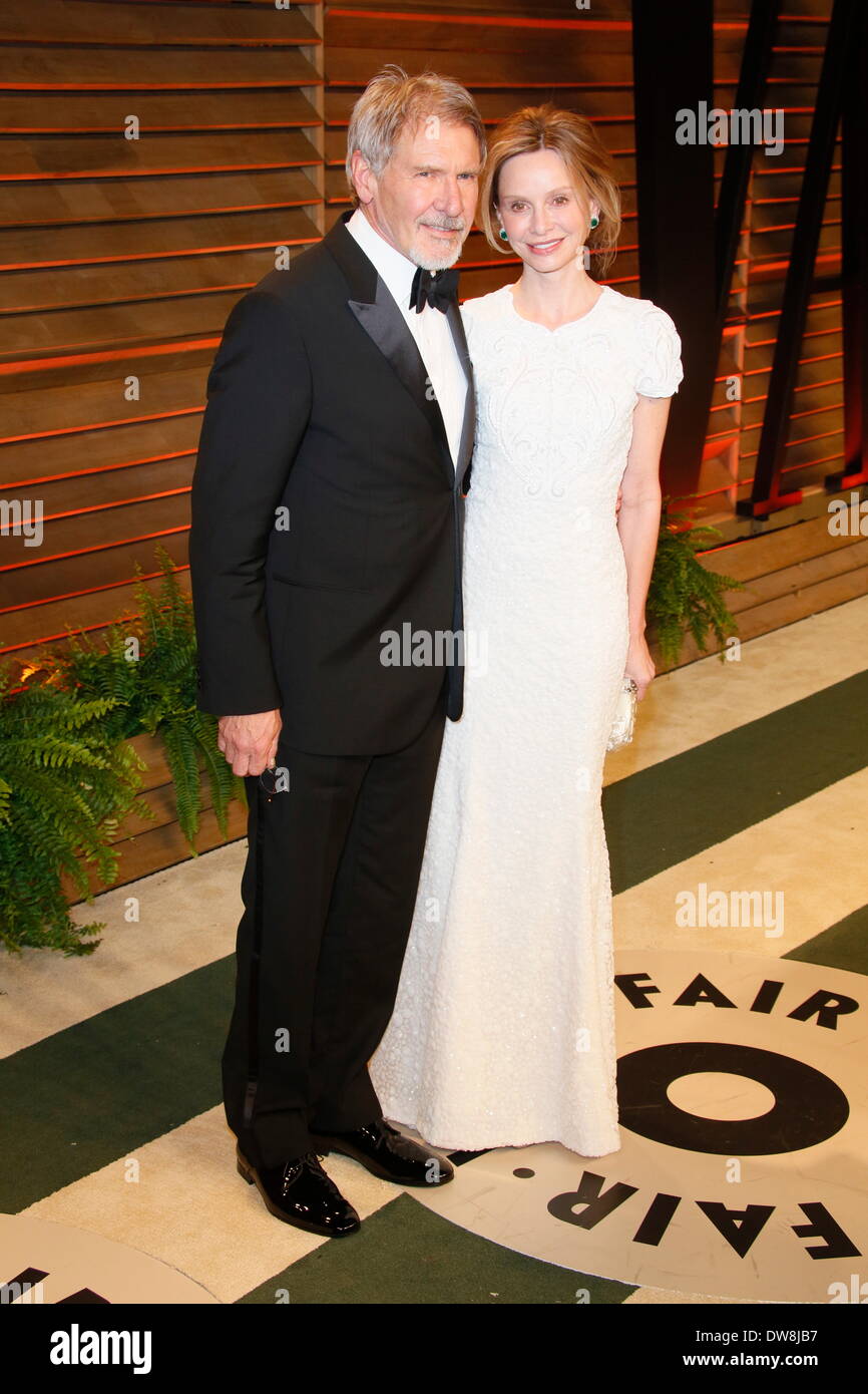 West Hollywood, Los Angeles, Stati Uniti d'America. 02Mar, 2014. Harrison Ford e Calista Flockhart arrivano al Vanity Fair Oscar Party in West Hollywood, Los Angeles, Stati Uniti d'America, 02 marzo 2014. Foto: Hubert Boesl/dpa/Alamy Live News Foto Stock