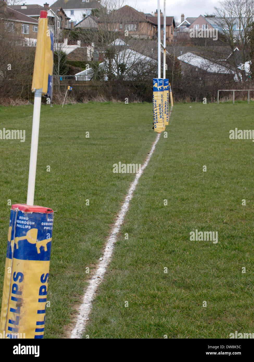 Provare la linea su un passo di rugby, Bude, Cornwall, Regno Unito Foto Stock