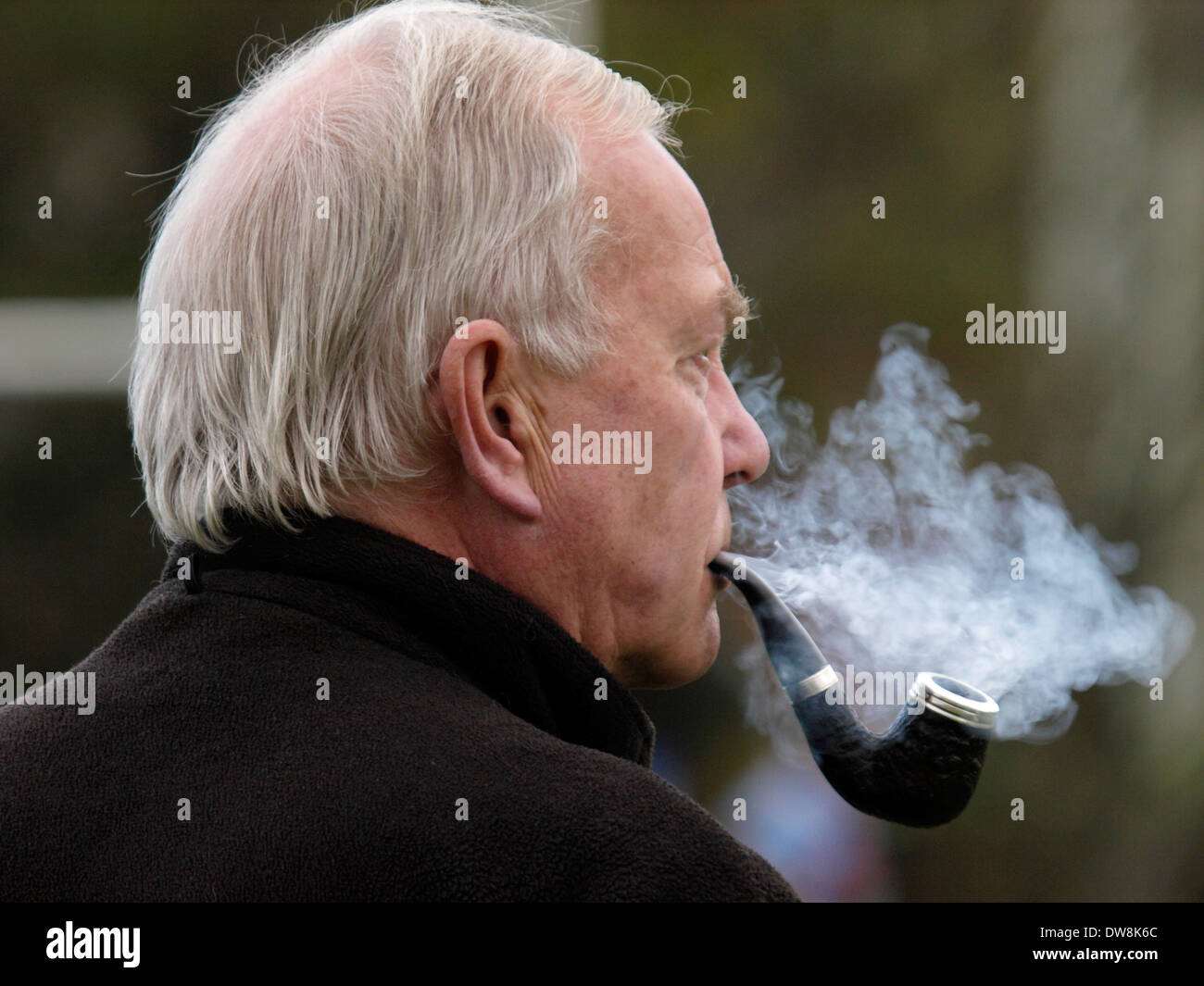 Il vecchio uomo di fumare un tubo Foto Stock