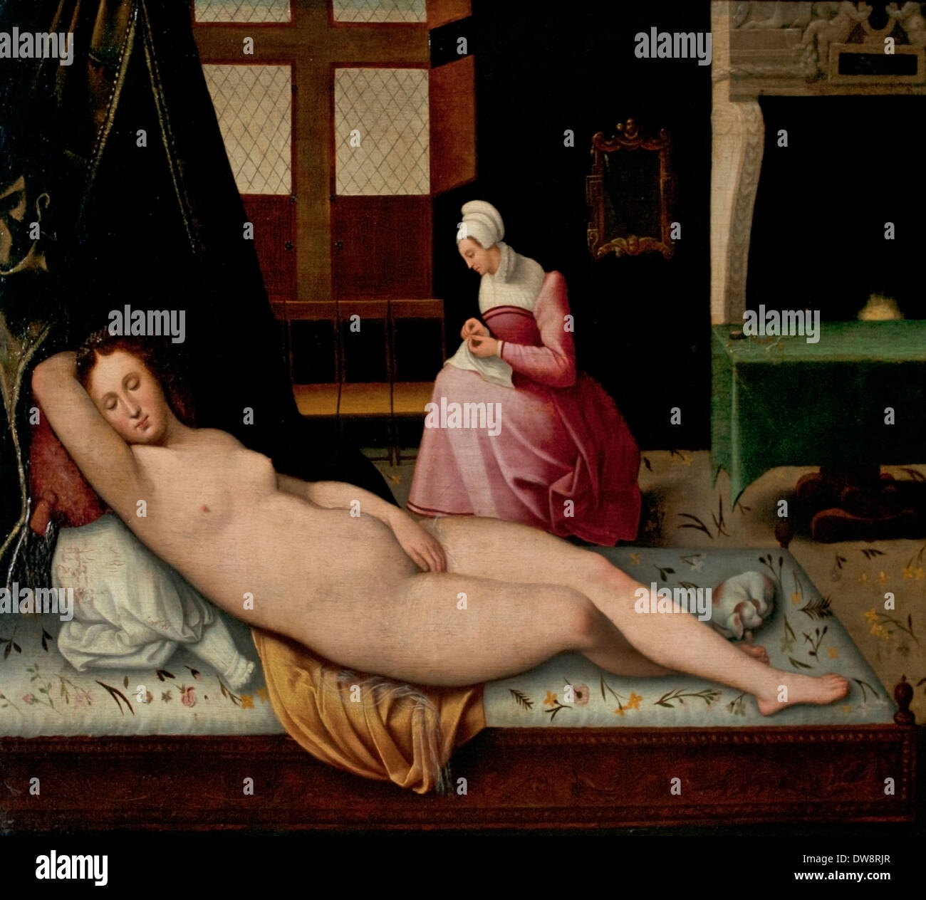 Venere (reclinabile c.1510) dopo Tiziano scuola di Fontainebleau Francia - Francese Foto Stock