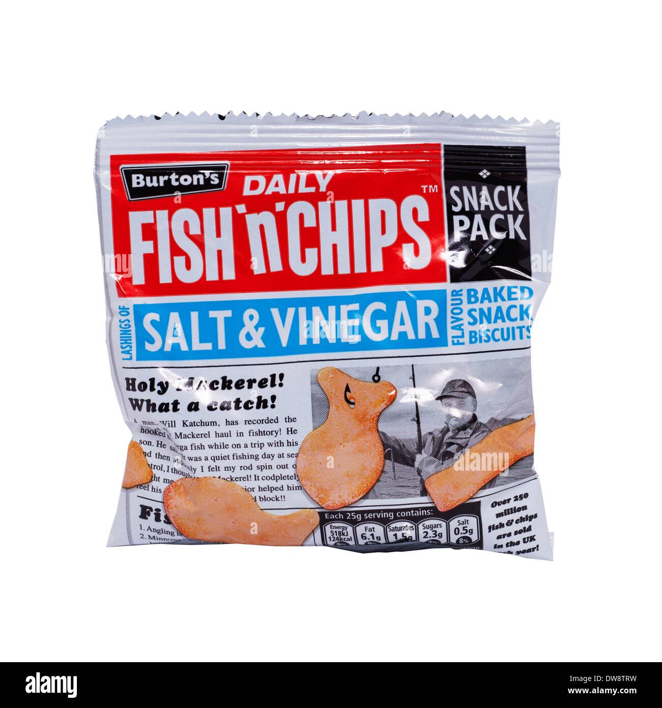 Un pacchetto di Burton Fish 'n' Chips snack su sfondo bianco Foto Stock