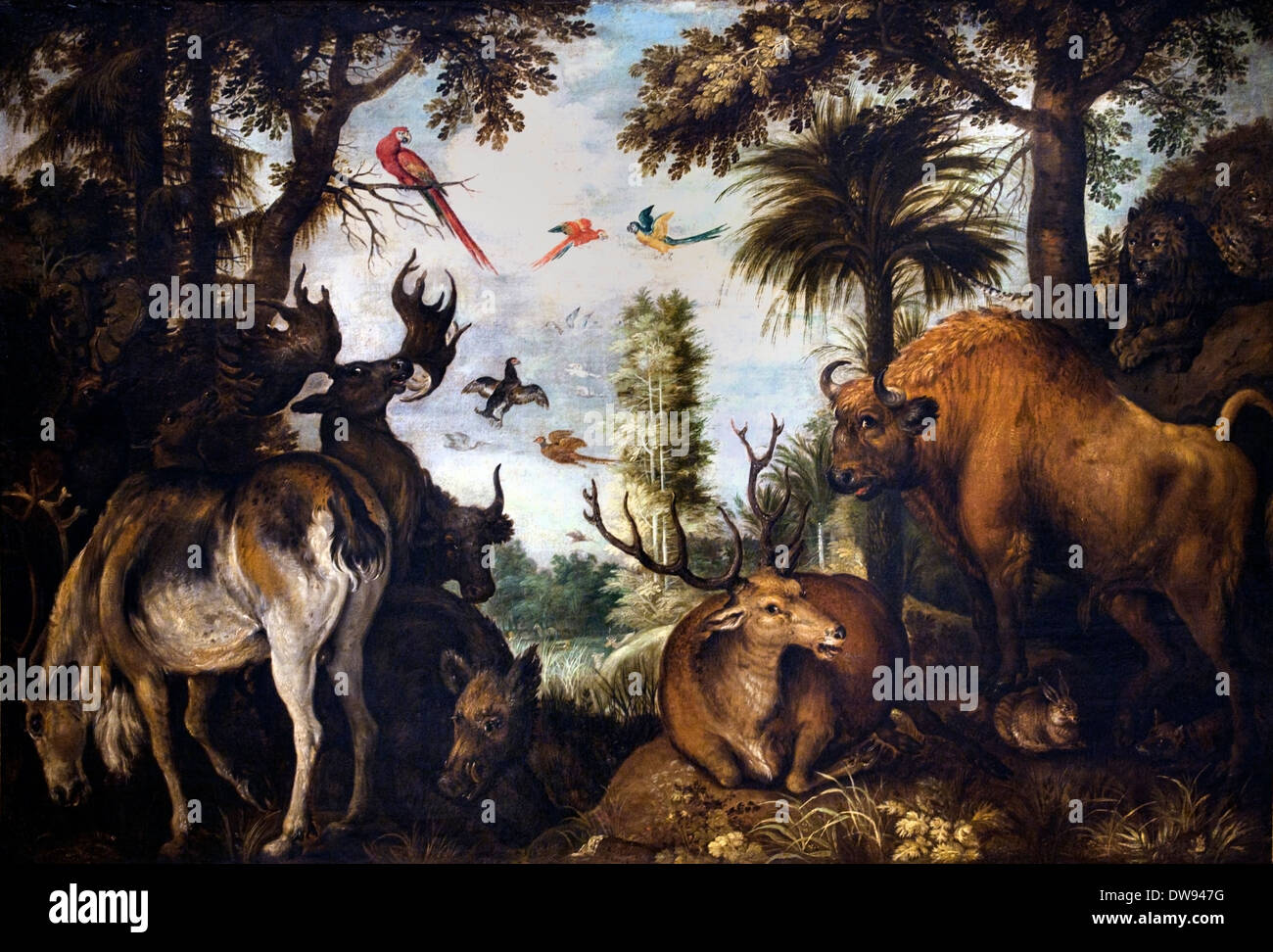Paesaggio con gli animali del bosco del xvii secolo Roelant Savary 1576-1639 olandese Paesi Bassi Belgio Fiammingo Belgio Foto Stock