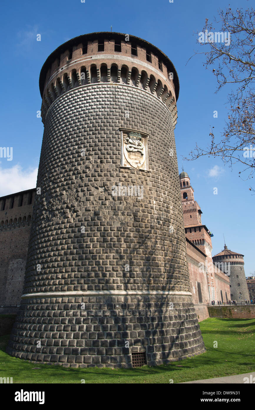 Castello Sforzesco, Castello Sforzesco, costruita nel XV secolo da Francesco Sforza, Milano, Milano, Italia Foto Stock