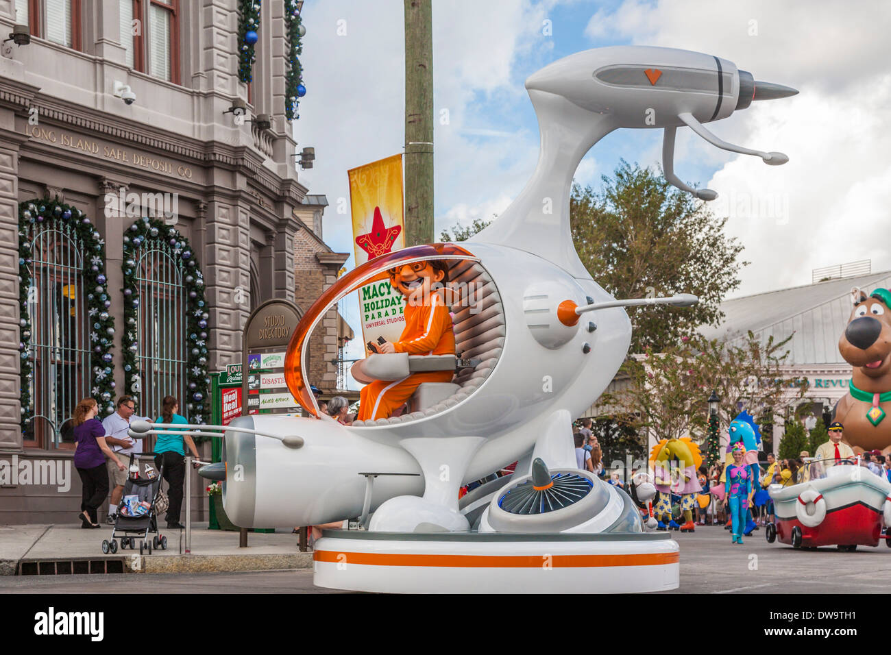 Vettore dalla spregevole Me giostre astronave galleggiante in parata presso gli Universal Studios, il parco a tema di Orlando, Florida Foto Stock