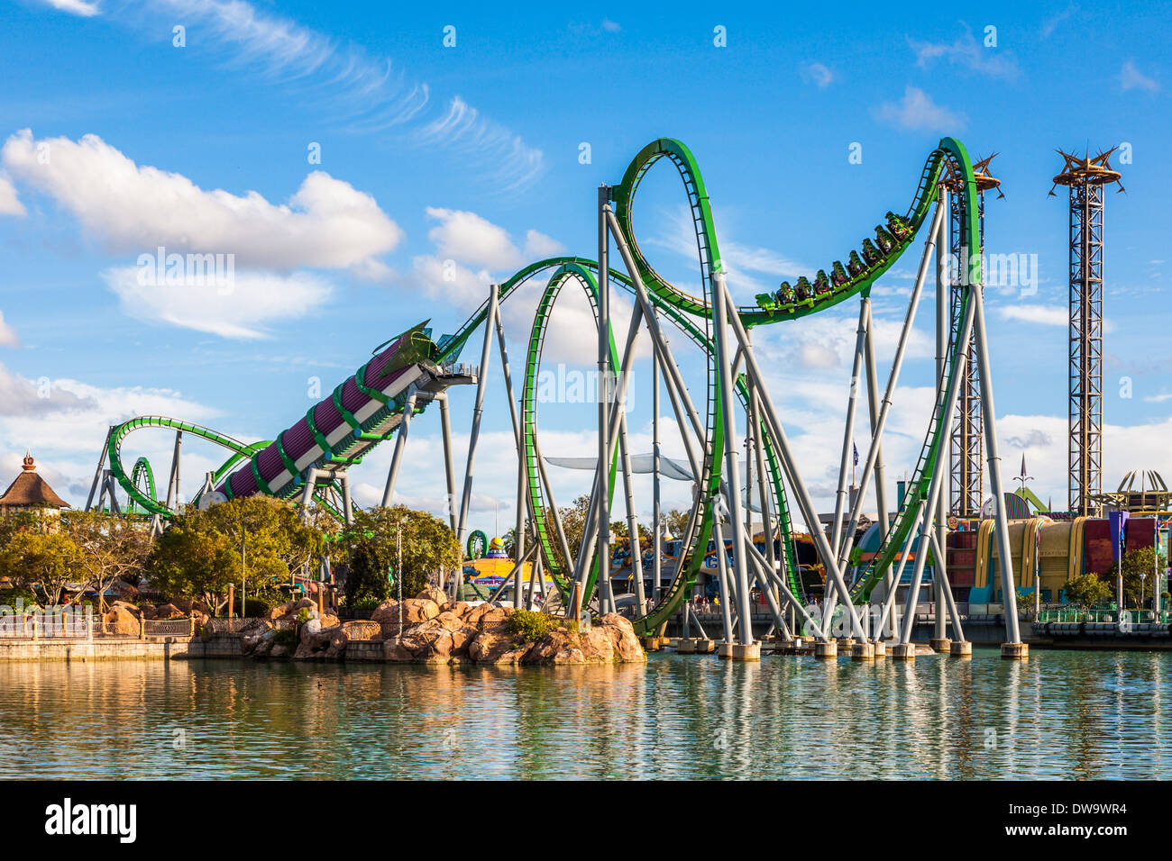 Incredible Hulk roller coaster in Marvel Super Hero Isola presso gli Universal Studios Islands of Adventure a Orlando in Florida Foto Stock