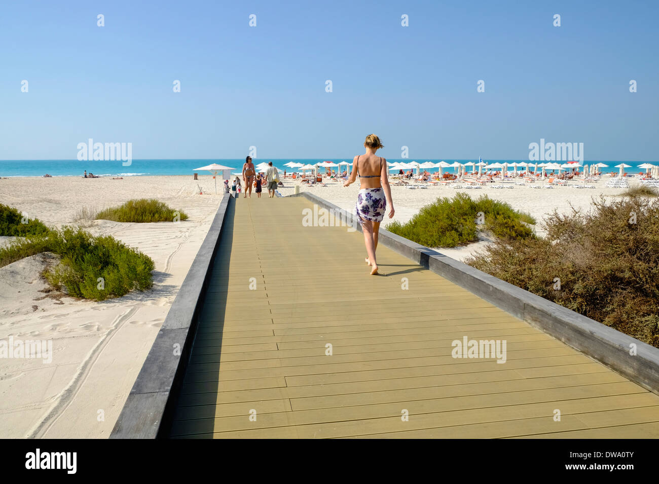 Spiaggia pubblica dell'isola Saadiyat ad Abu Dhabi Emirati Arabi Uniti. Foto Stock