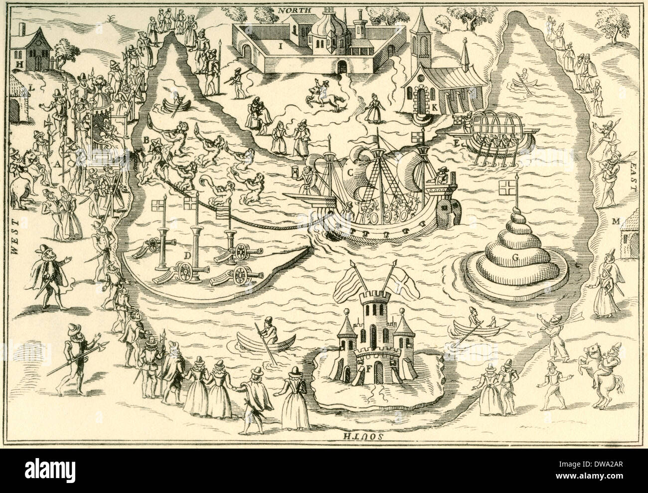 Il grande stagno a Elvetham nel 1591, la scena del divertimento dato dal conte di Hertford durante la visita di Elisabetta I Foto Stock