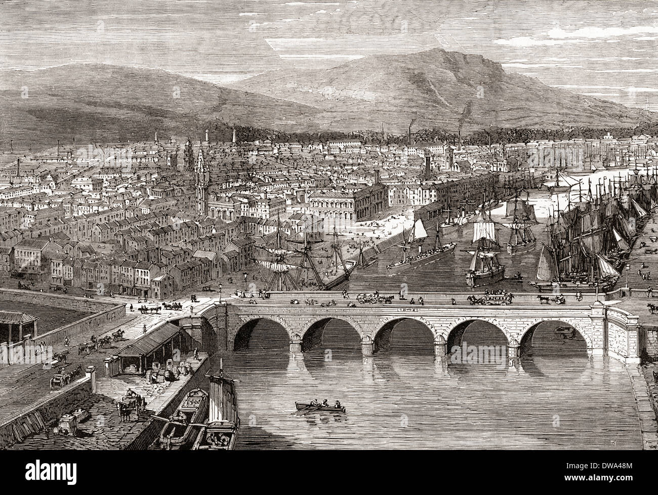 Vista generale di Belfast, Irlanda del Nord nel XIX secolo. Da città del mondo, pubblicato c.1893. Foto Stock