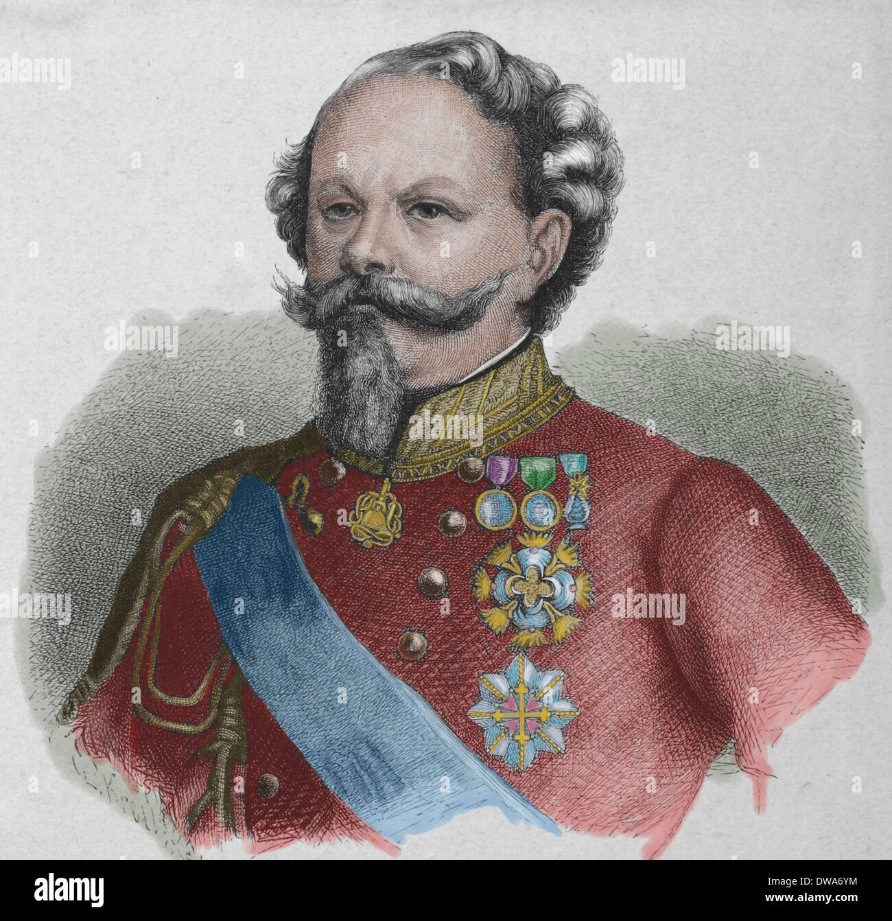 Vittorio Emanuele II d'Italia (1820-1878). Re di Sardegna dal 1849-1861, e Re d'Italia (1861-1878). Incisione di E. Krell. Foto Stock