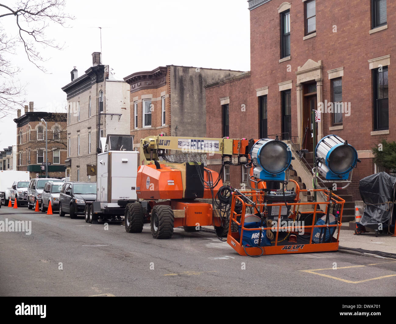 Produzione di filmati impostare in Brooklyn New York City Foto Stock