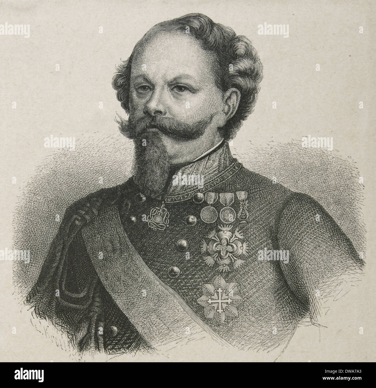 Vittorio Emanuele II d'Italia (1820-1878). Re di Sardegna dal 1849-1861, e Re d'Italia (1861-1878). Incisione di E. Krell Foto Stock