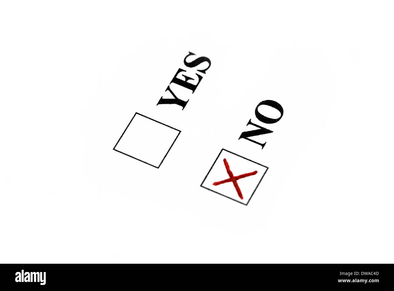 Votare per no, segno rosso nella casella n. Foto Stock